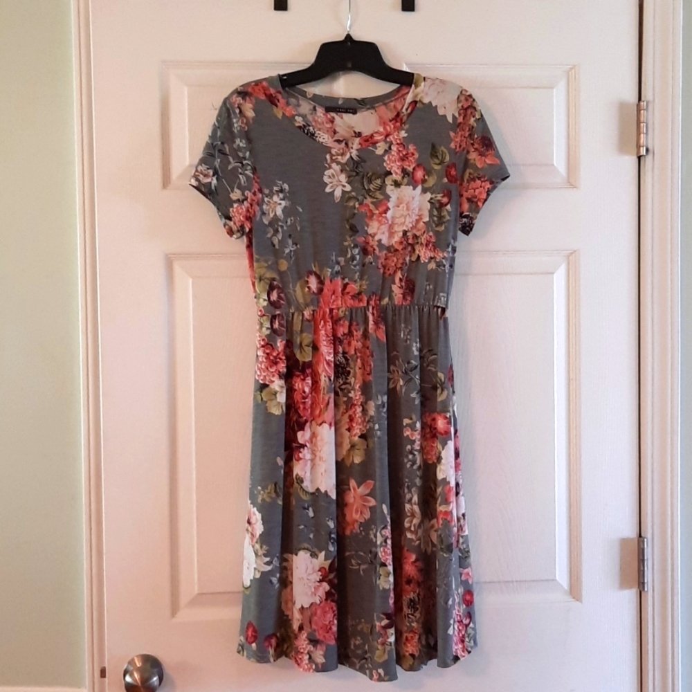 Olive Green Floral Midi Dress